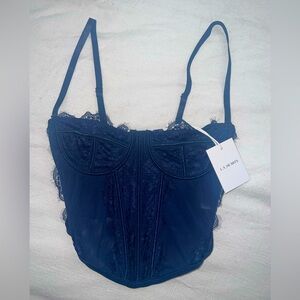 LA Hearts Navy Blue Lace Corset Top
